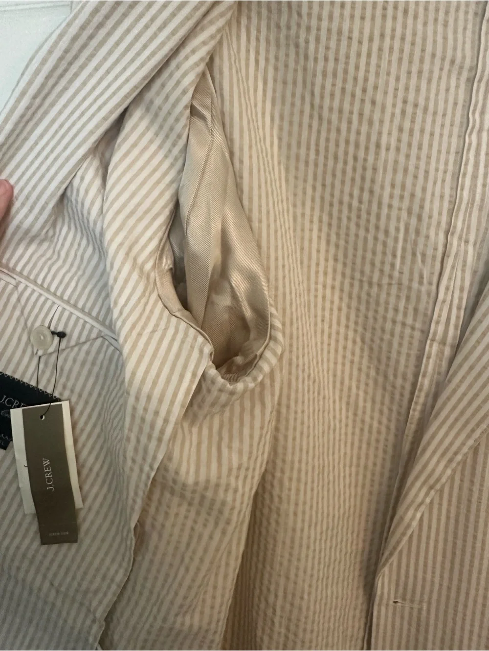 J. Crew Beige Cream Seersucker Striped Blazer